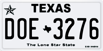 TX license plate DOE3276