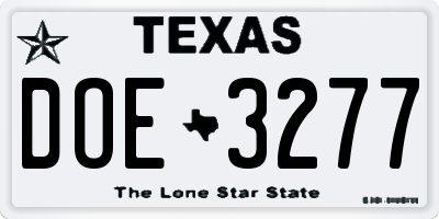 TX license plate DOE3277