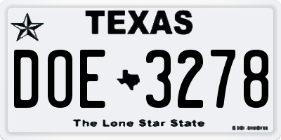 TX license plate DOE3278
