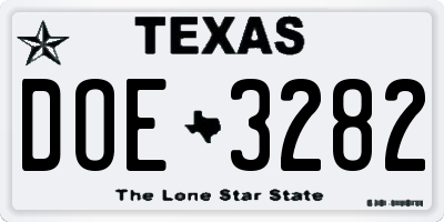 TX license plate DOE3282