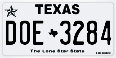 TX license plate DOE3284