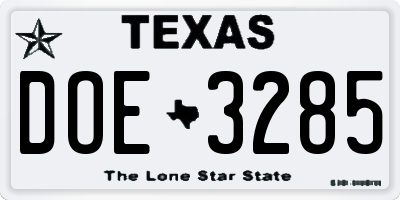 TX license plate DOE3285