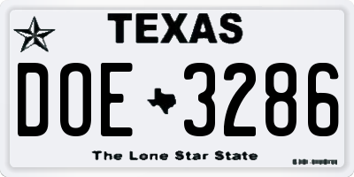 TX license plate DOE3286