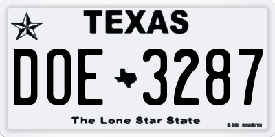 TX license plate DOE3287