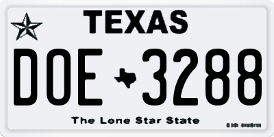 TX license plate DOE3288