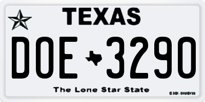 TX license plate DOE3290