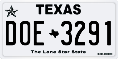 TX license plate DOE3291