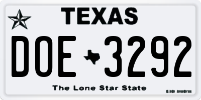 TX license plate DOE3292