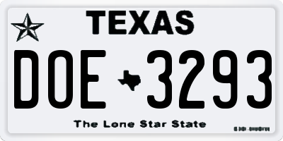 TX license plate DOE3293