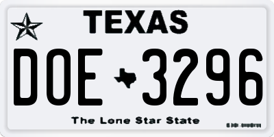 TX license plate DOE3296