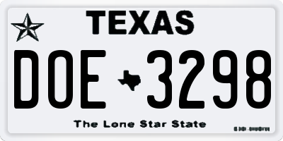 TX license plate DOE3298