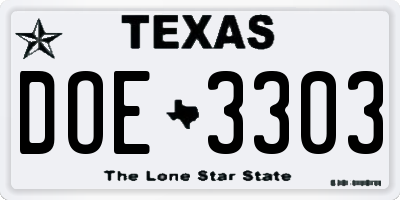 TX license plate DOE3303