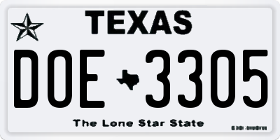 TX license plate DOE3305