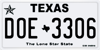 TX license plate DOE3306