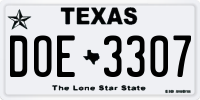 TX license plate DOE3307