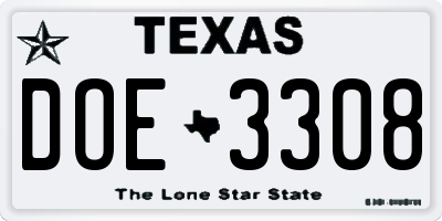 TX license plate DOE3308