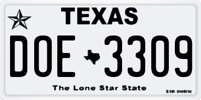 TX license plate DOE3309
