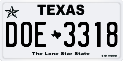 TX license plate DOE3318