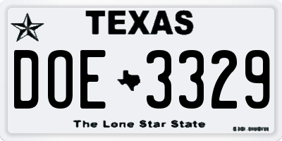 TX license plate DOE3329