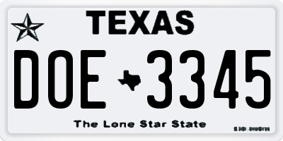 TX license plate DOE3345
