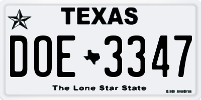 TX license plate DOE3347