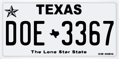 TX license plate DOE3367