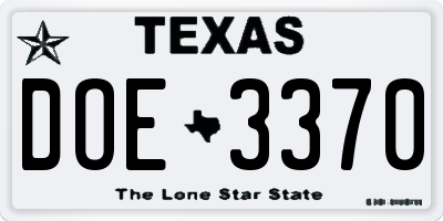 TX license plate DOE3370