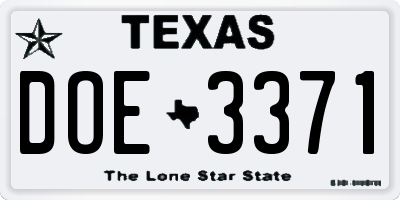 TX license plate DOE3371