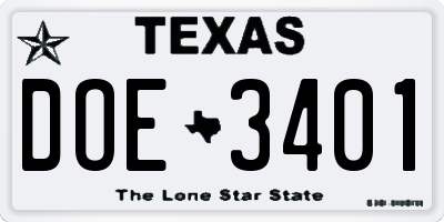 TX license plate DOE3401
