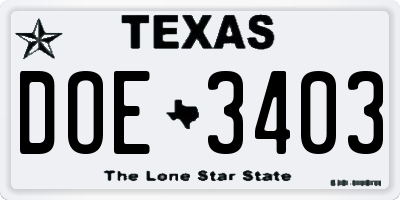 TX license plate DOE3403