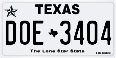 TX license plate DOE3404