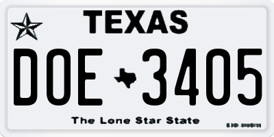 TX license plate DOE3405