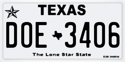 TX license plate DOE3406