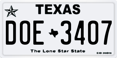 TX license plate DOE3407