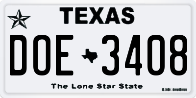 TX license plate DOE3408