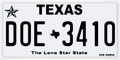 TX license plate DOE3410