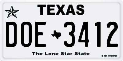 TX license plate DOE3412