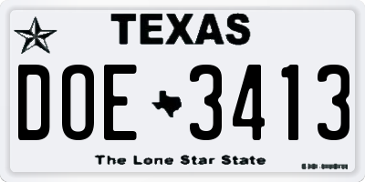 TX license plate DOE3413