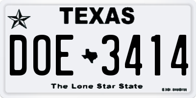 TX license plate DOE3414
