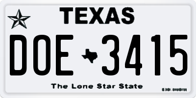 TX license plate DOE3415