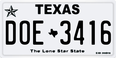 TX license plate DOE3416