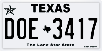 TX license plate DOE3417