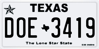 TX license plate DOE3419