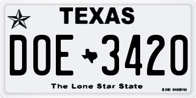 TX license plate DOE3420