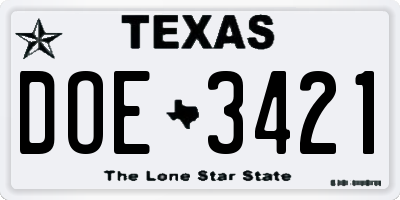 TX license plate DOE3421