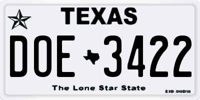 TX license plate DOE3422