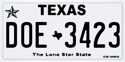 TX license plate DOE3423