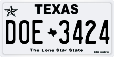 TX license plate DOE3424