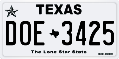 TX license plate DOE3425