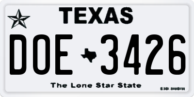 TX license plate DOE3426